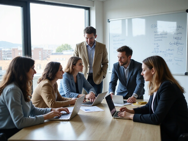 Team members collaborating in a modern office space